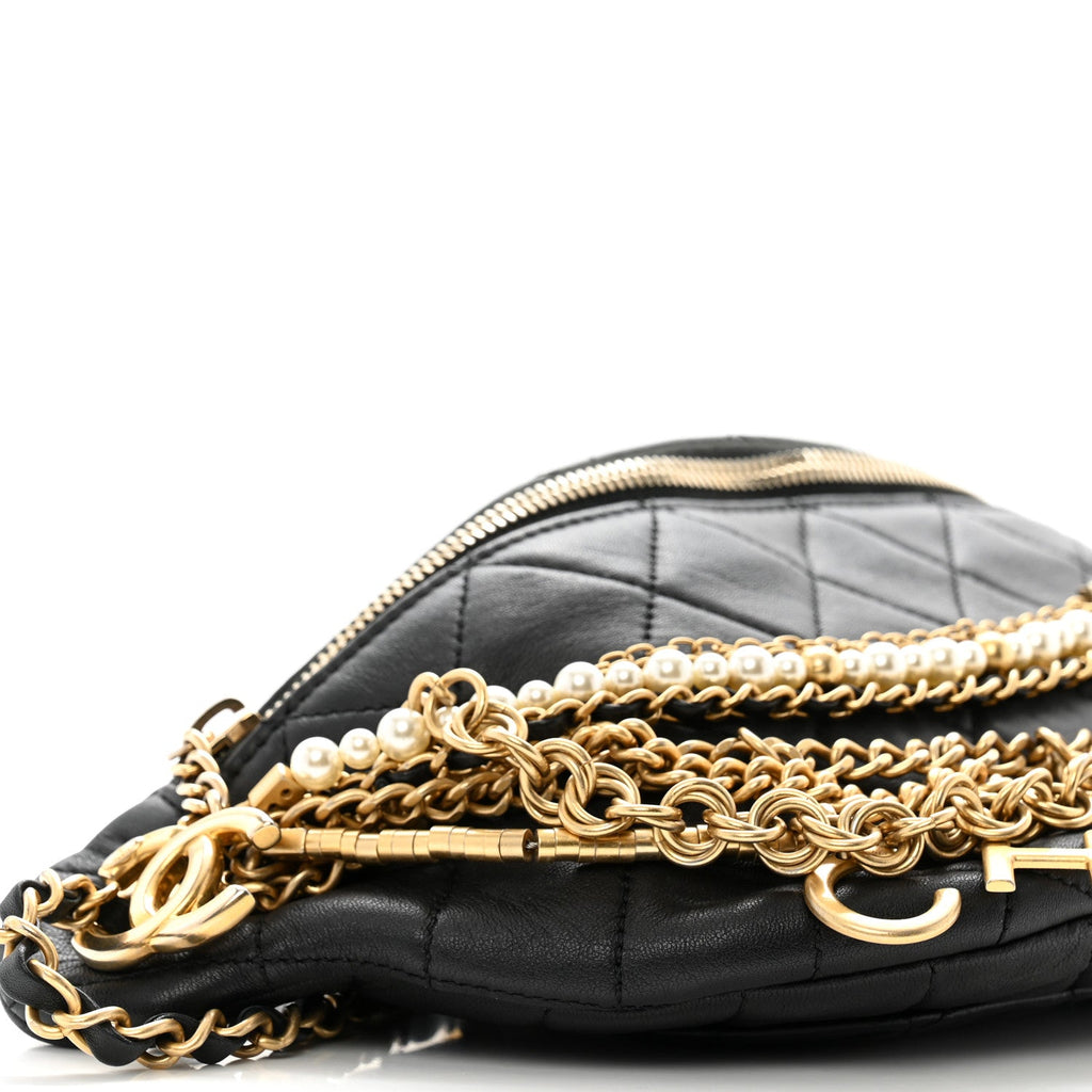 Lambskin Quilted All About Chains Waist Belt Bag Black