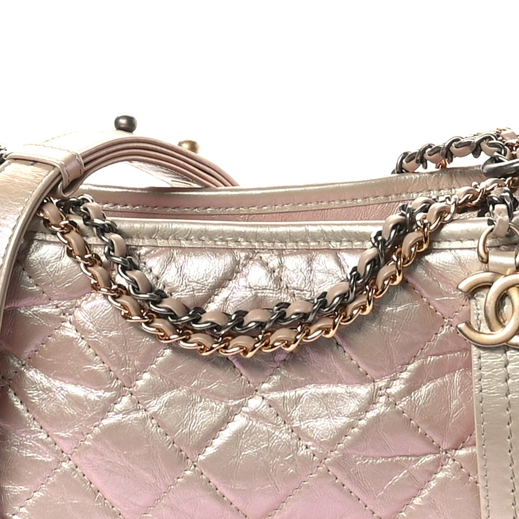Iridescent Aged Calfskin Quilted Small Gabrielle Hobo Light Pink