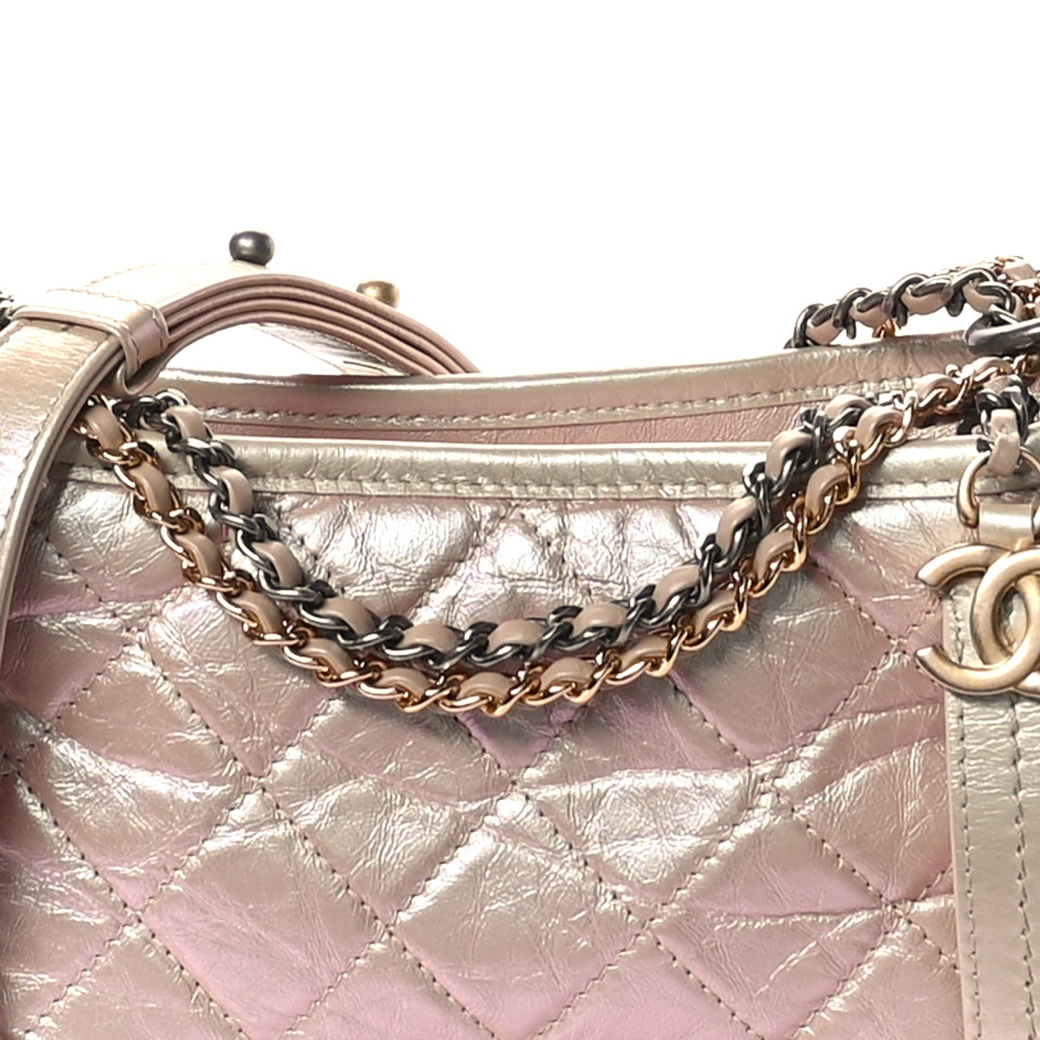 Iridescent Aged Calfskin Quilted Small Gabrielle Hobo Light Pink