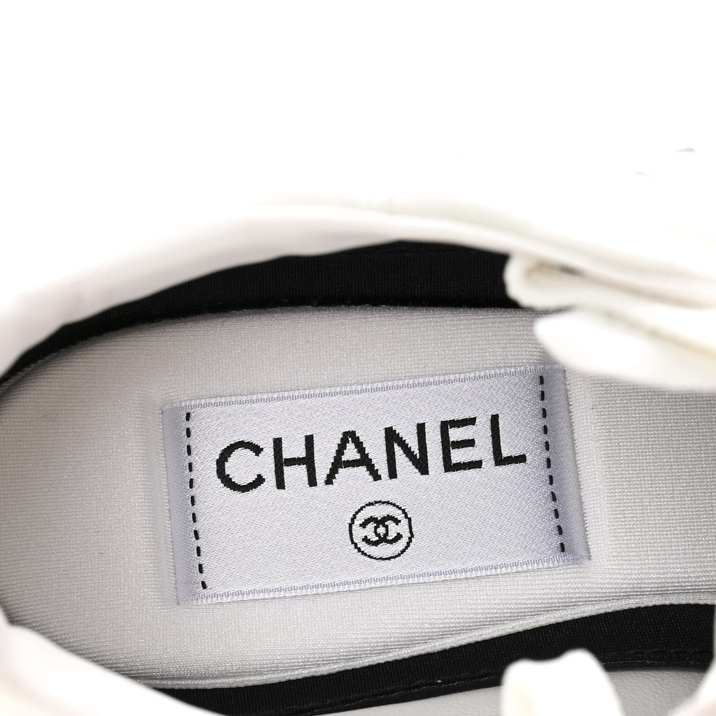 Shiny Calfskin Suede Quilted CC Logo Sneakers 37 White