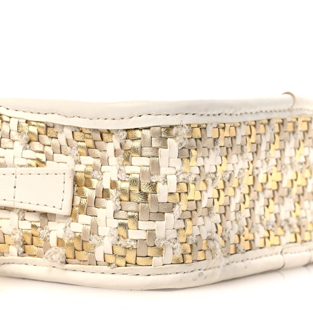 Metallic Lambskin Viscose Woven Small Camera Case White Gold