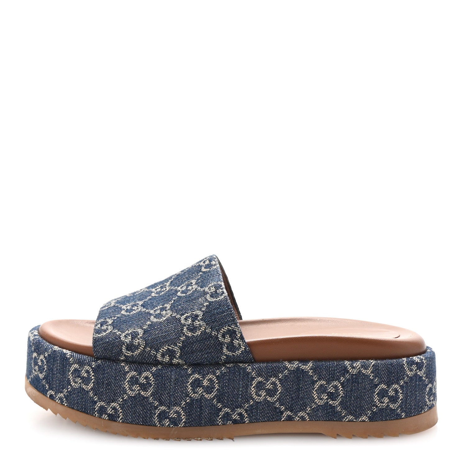 Jacquard Black Denim GG Monogram Angelina Platform 55mm Slide Sandals 37 Blue Tea