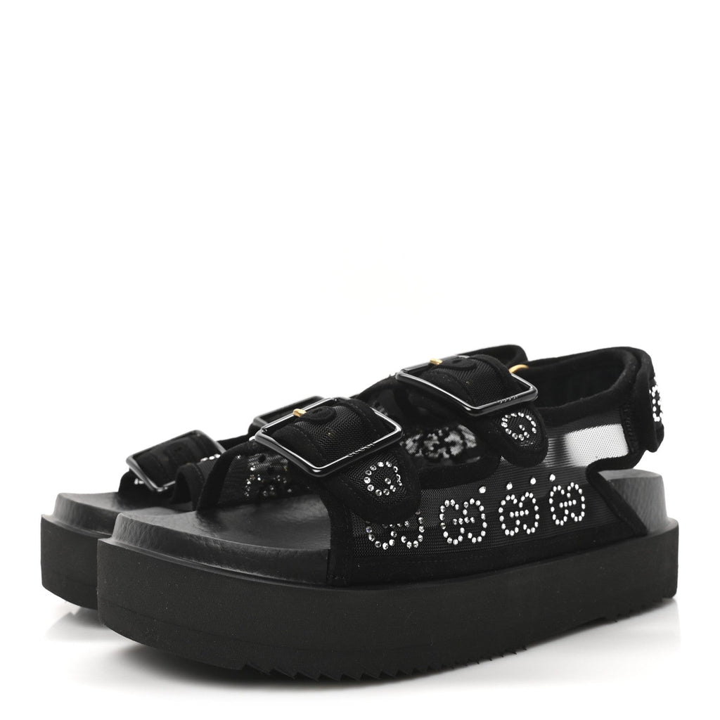 Tela Retino Kid Scamosciato Crystal GG Monogram Womens Dad Sandals 36 Black
