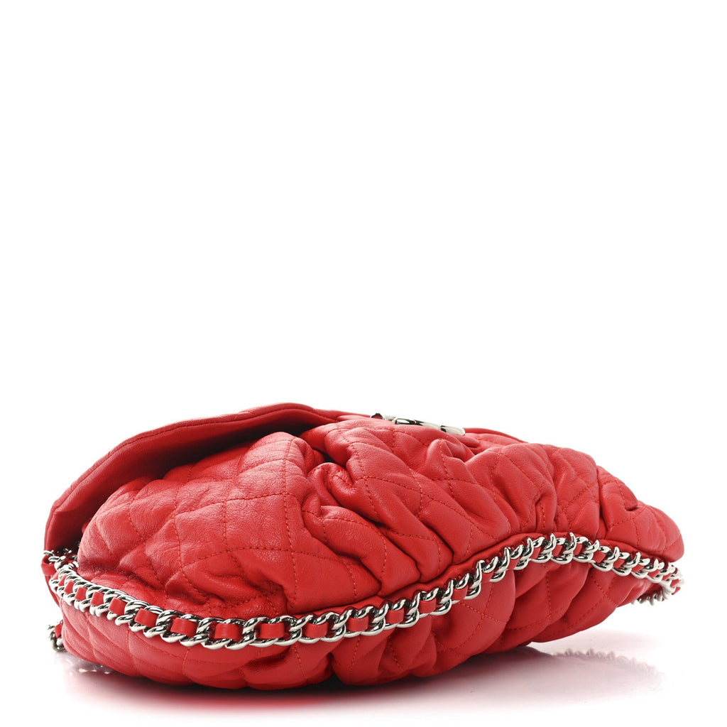 Washed Lambskin Quilted Large Chain Around Messenger Red