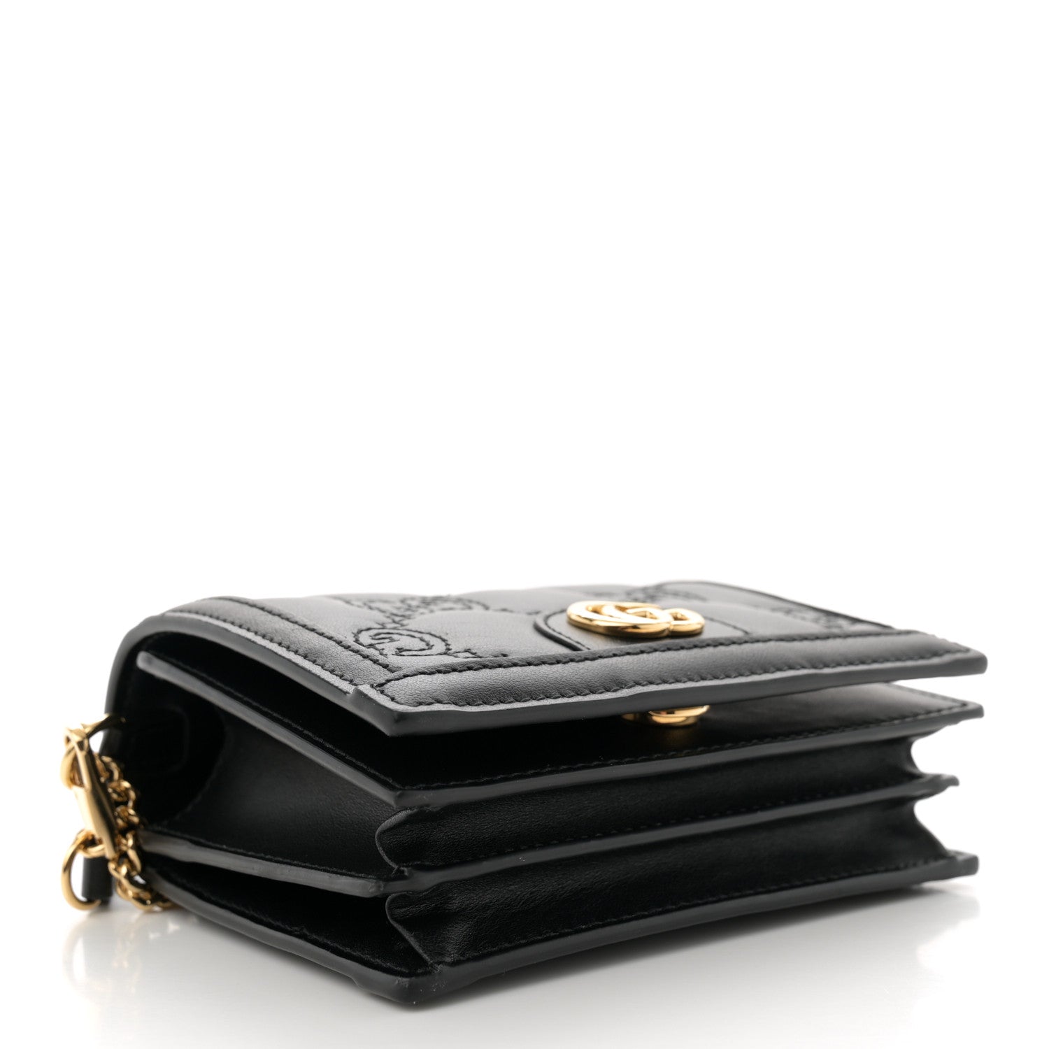 Nylon Calfskin Enamel GG Matelasse Mini Chain Bag Black