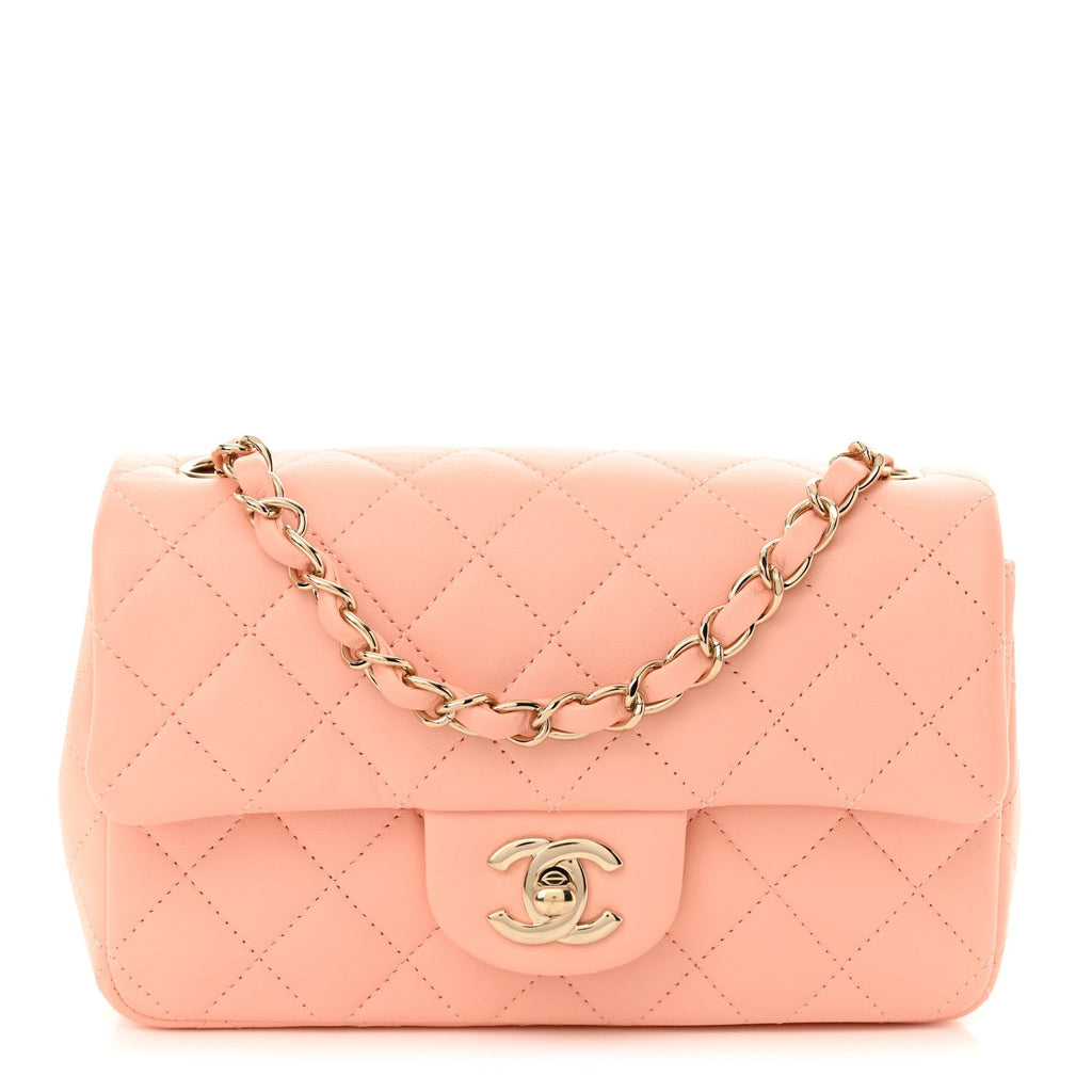 Lambskin Quilted Mini Rectangular Flap Light Pink