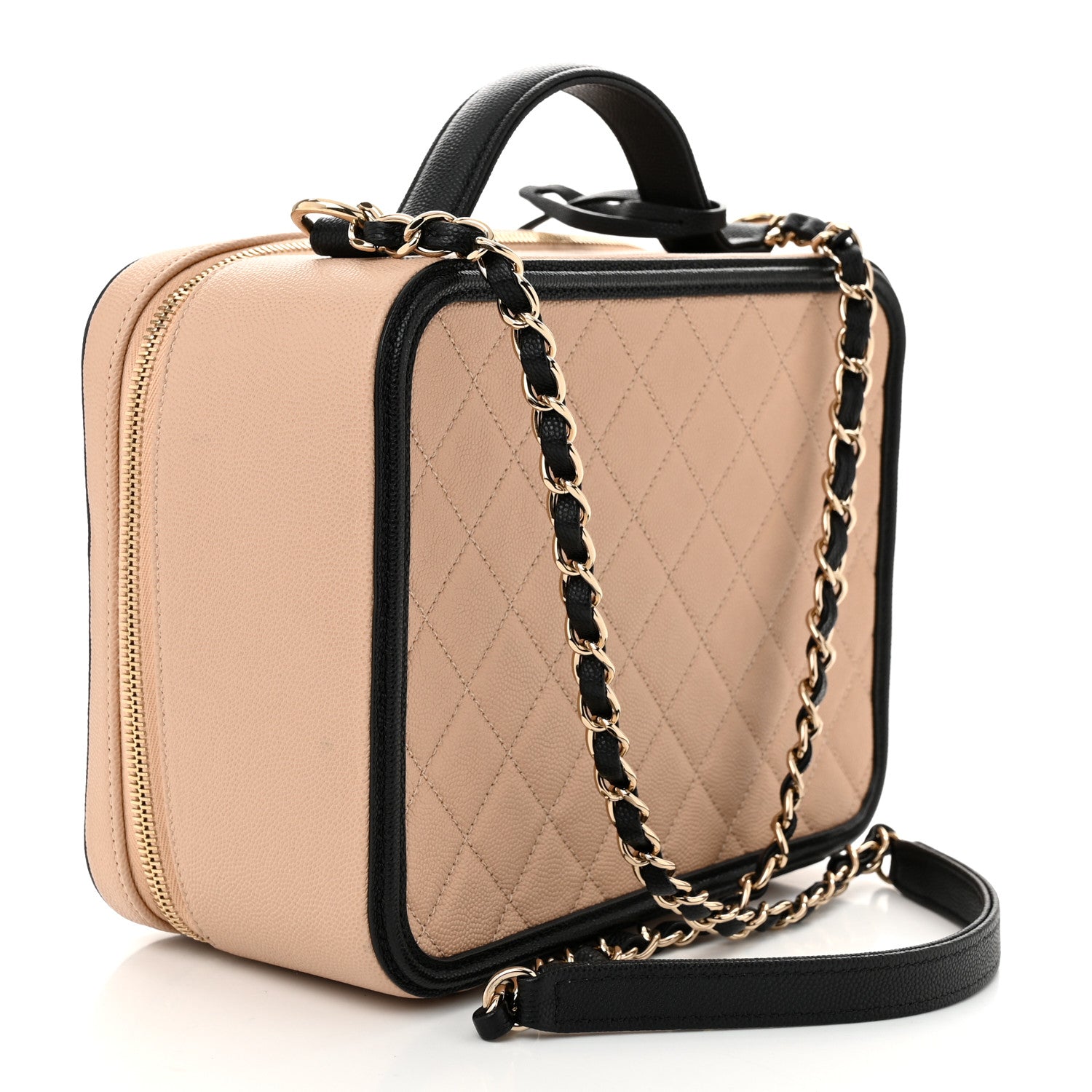 Caviar Quilted Medium CC Filigree Vanity Case Beige Black