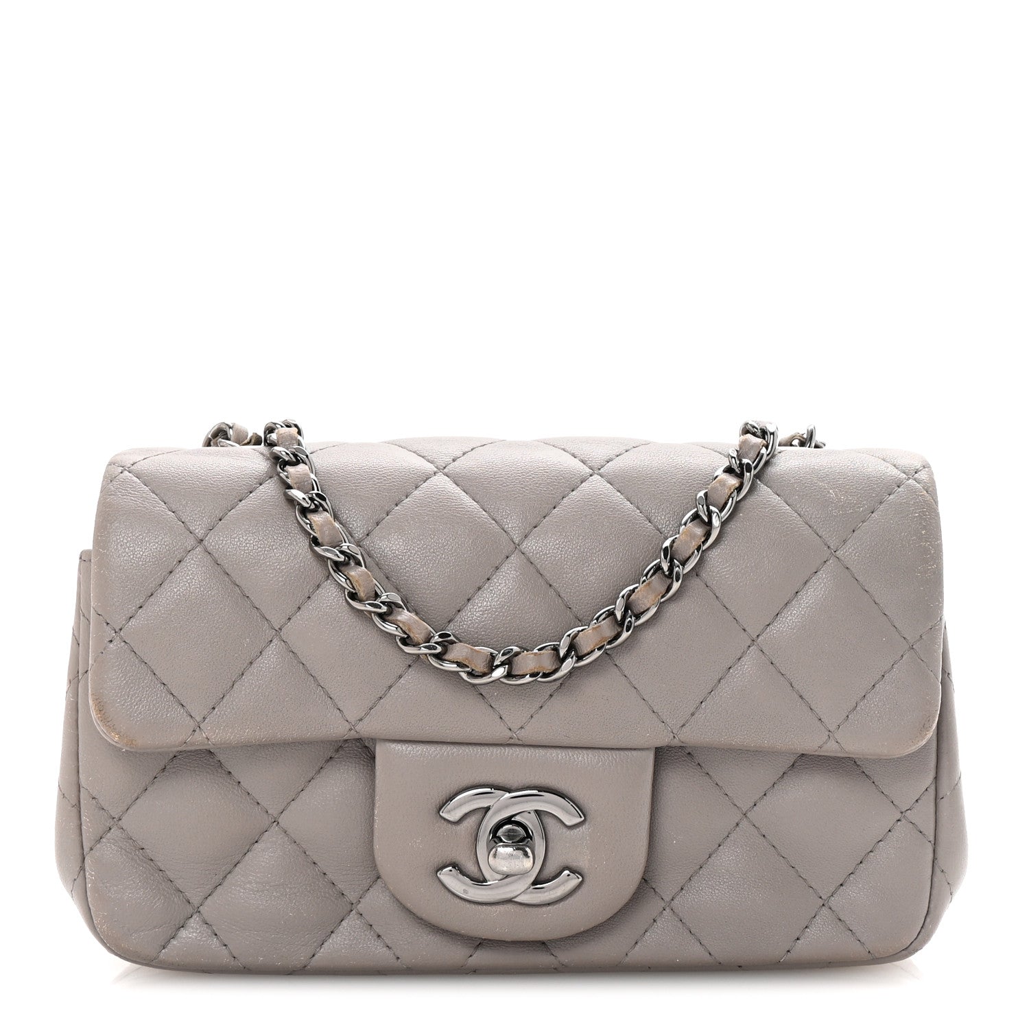 Lambskin Quilted Extra Mini Rectangular Flap Grey