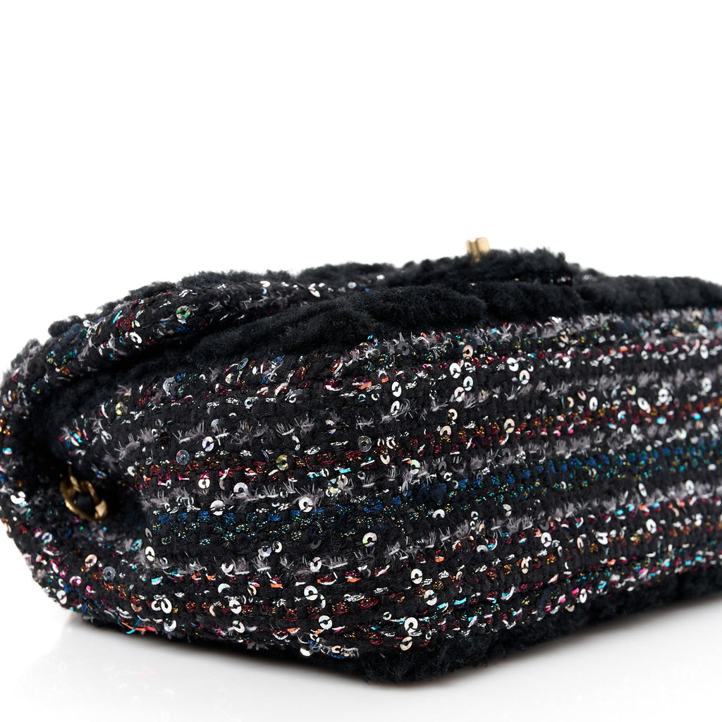 Shearling Sheepskin Tweed Quilted Single Flap Black