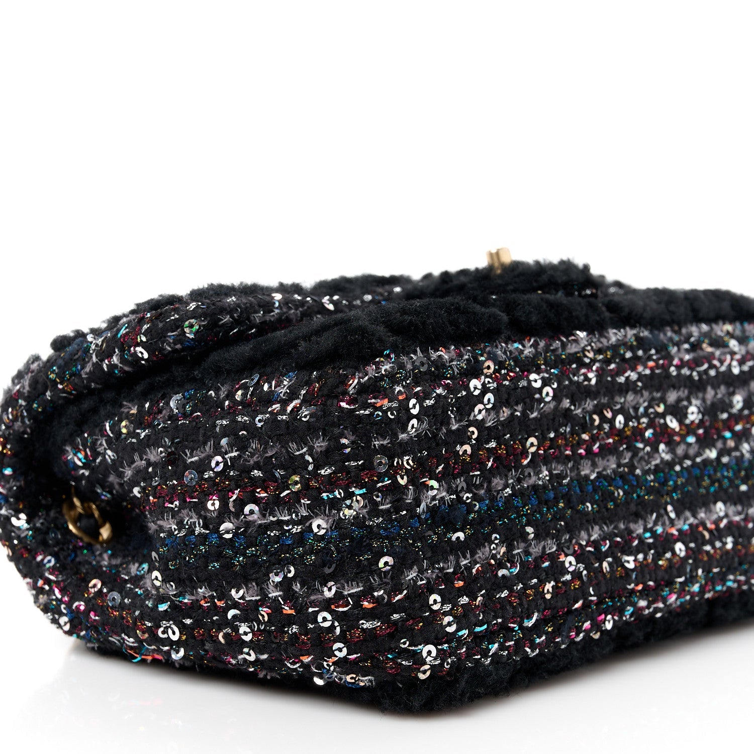 Shearling Sheepskin Tweed Quilted Single Flap Black