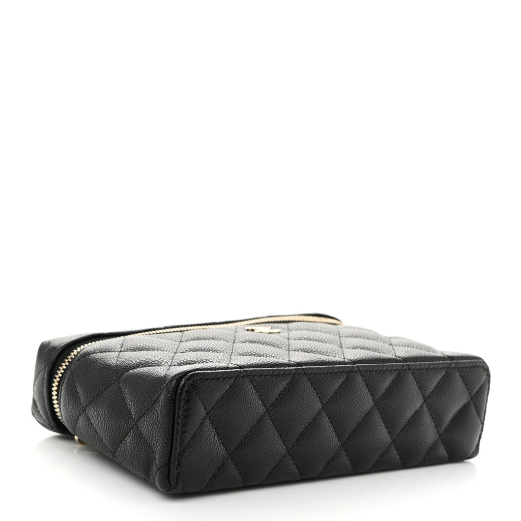 Caviar Quilted Top Handle Slim Vanity With Chain Black