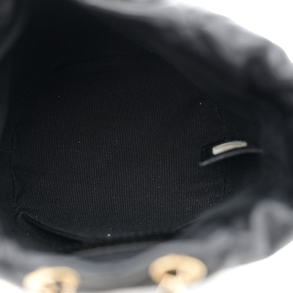 Lambskin Quilted Pearl Mini About Pearls Drawstring Bag Black