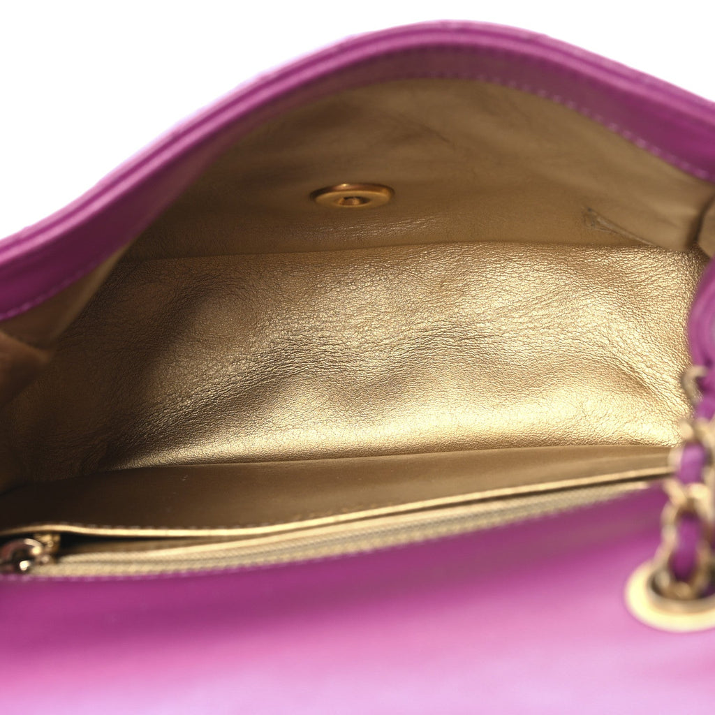 Lambskin Quilted Mini Pearl Crush Flap Purple