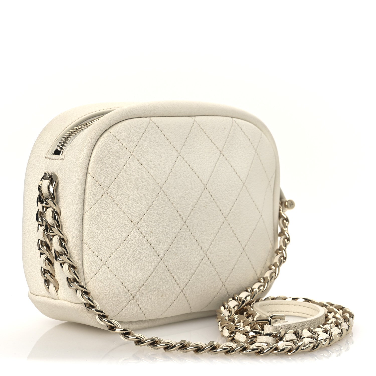 Goatskin Quilted Small Casual Trip Camera Case White