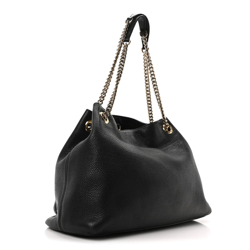 Pebbled Calfskin Medium Soho Chain Shoulder Bag Black