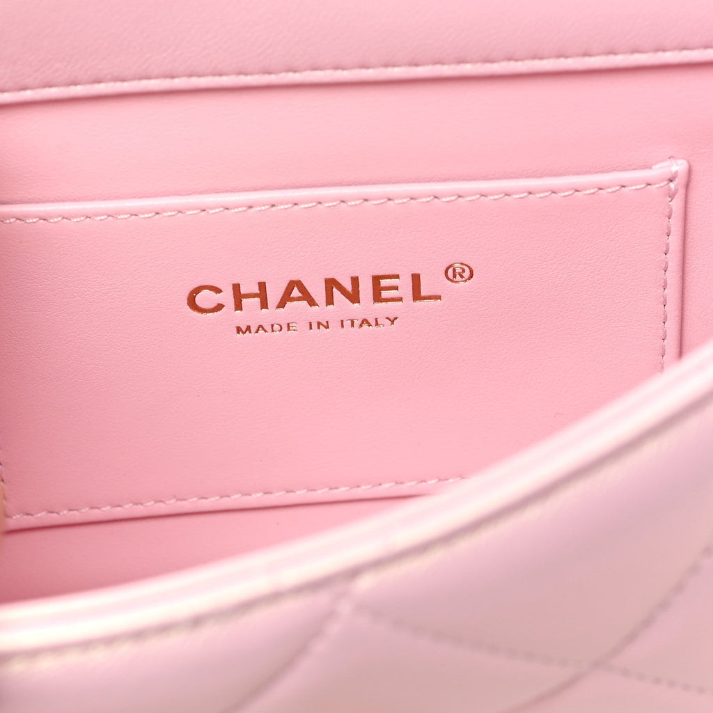 Pearly Lambskin Pearl Quilted Small Flap Pink