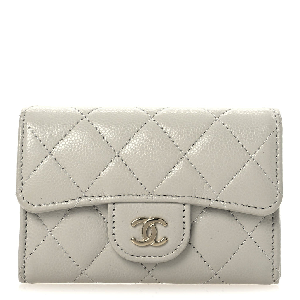 Caviar Quilted Flap  Holder Wallet Grey