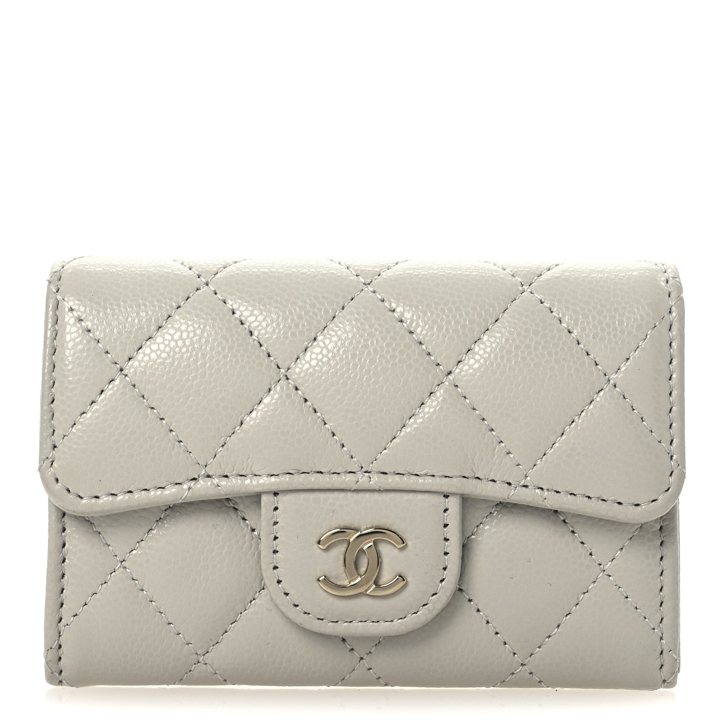Caviar Quilted Flap  Holder Wallet Grey