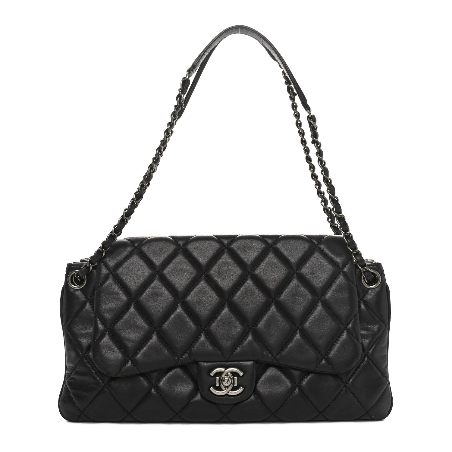 Lambskin Quilted Chanel 3 Accordion Flap Bag Black
