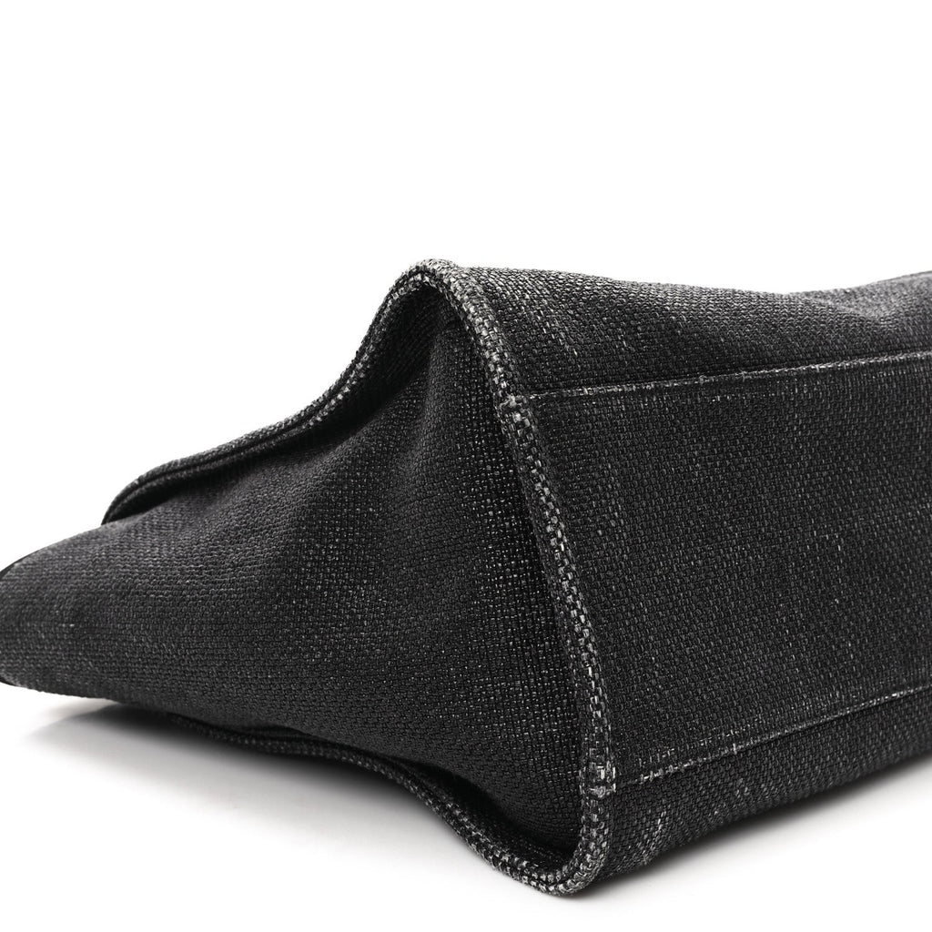 Woven Straw Raffia Large Deauville Tote Black