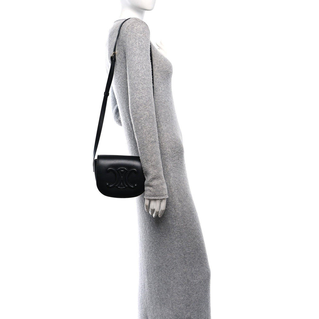Smooth Calfskin Cuir Triomphe Folco Crossbody Bag Black