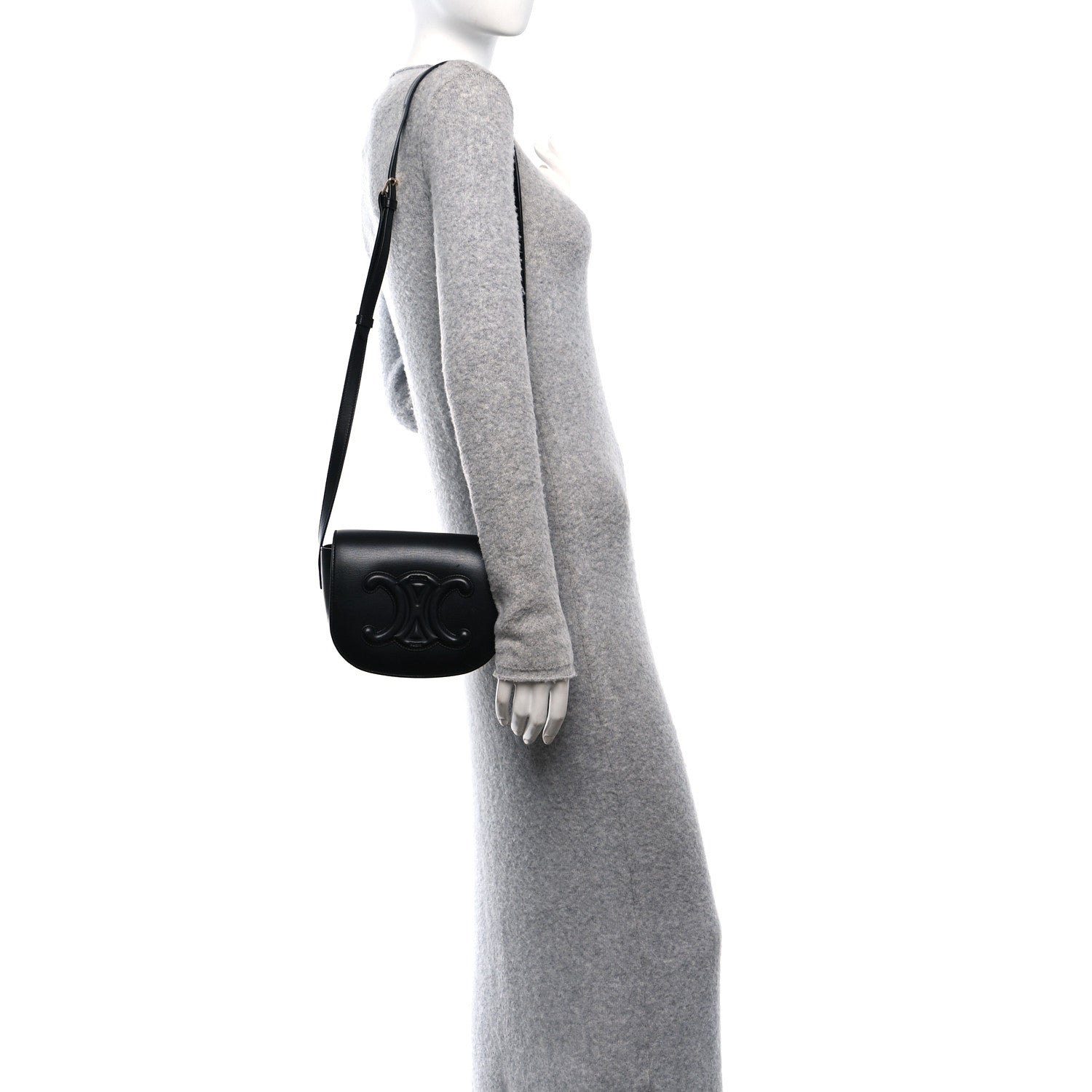 Smooth Calfskin Cuir Triomphe Folco Crossbody Bag Black