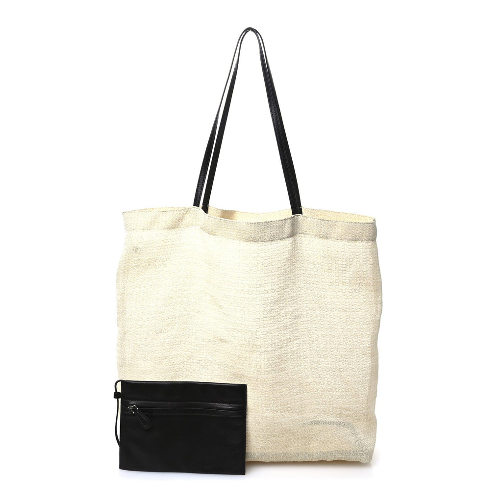 Mesh Saddle Calfskin Barn Tote Bag Ivory
