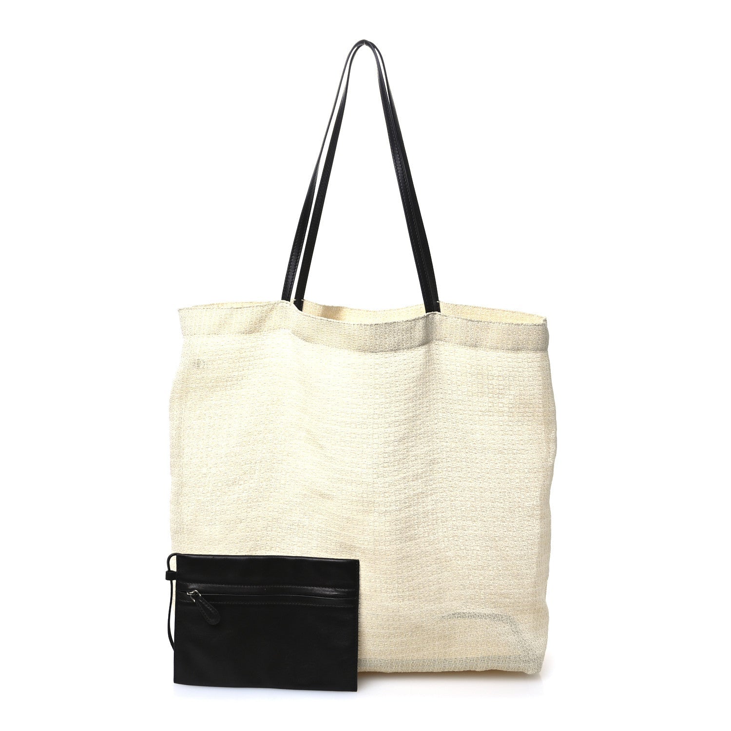 Mesh Saddle Calfskin Barn Tote Bag Ivory