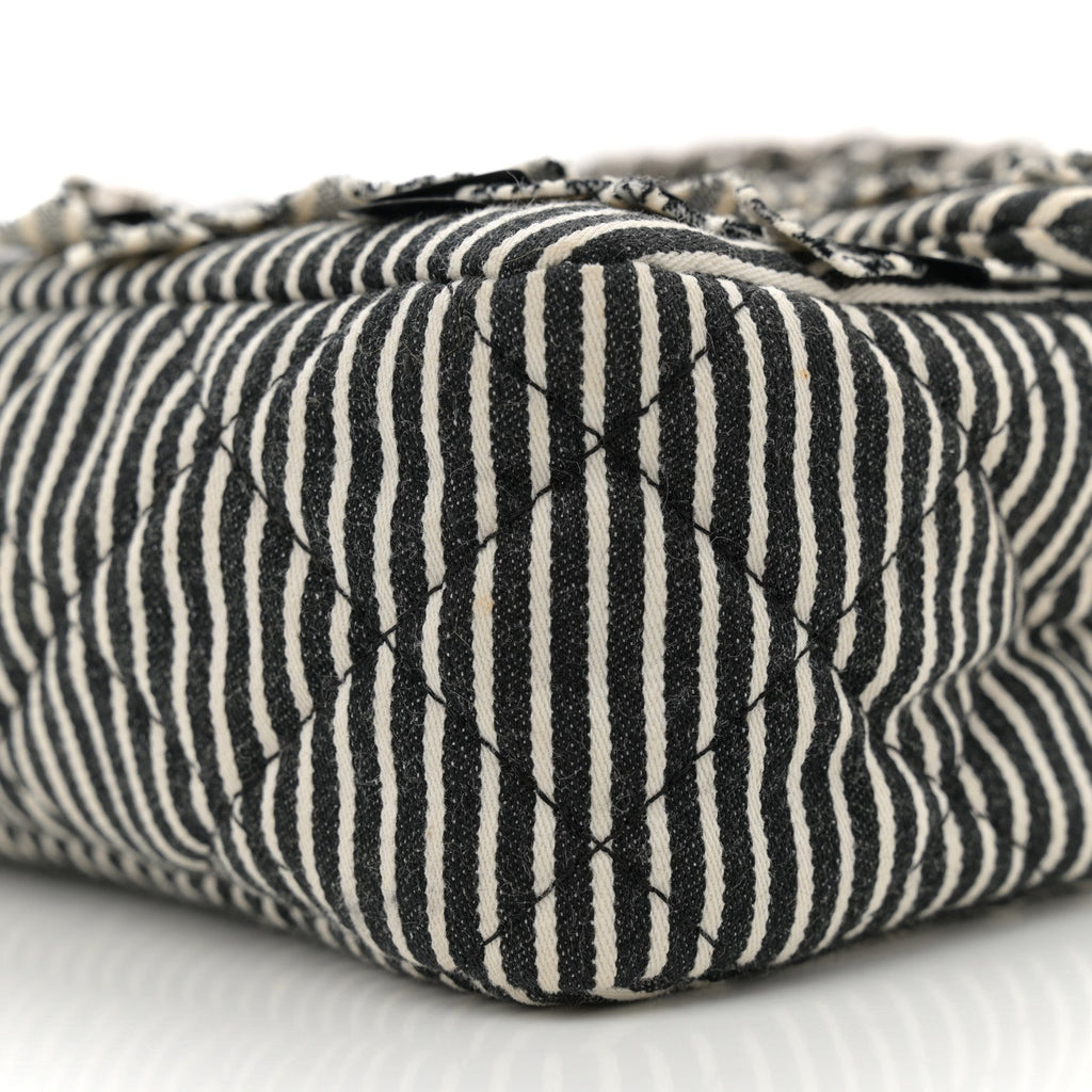 Canvas Sequin Stripe Medium Double Flap Black White
