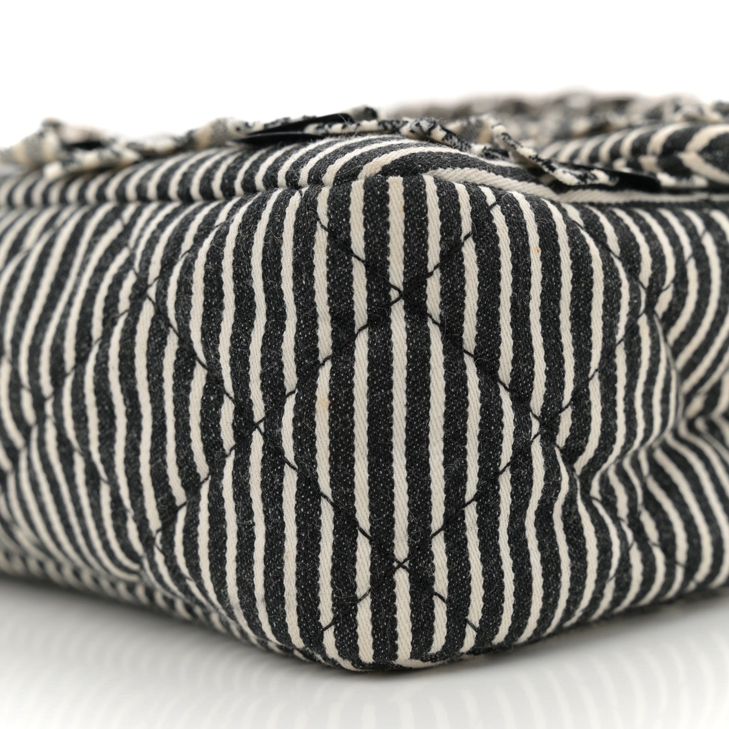 Canvas Sequin Stripe Medium Double Flap Black White