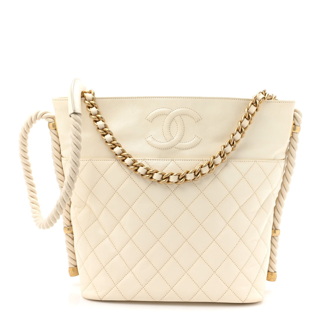 Crumpled Calfskin En Vogue Rope Hobo Bag White