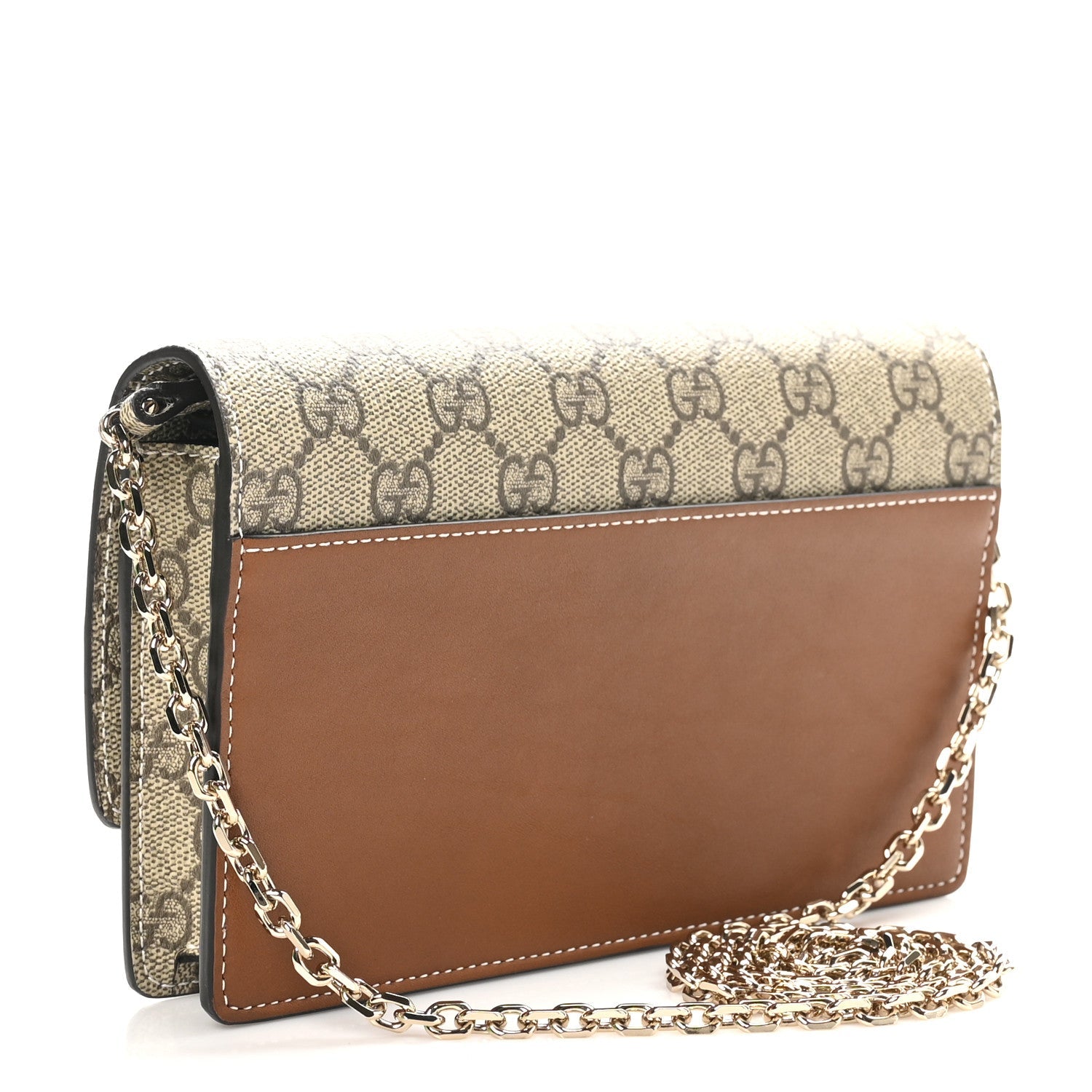 GG Supreme Monogram Emblem Wallet On Chain Beige Brown