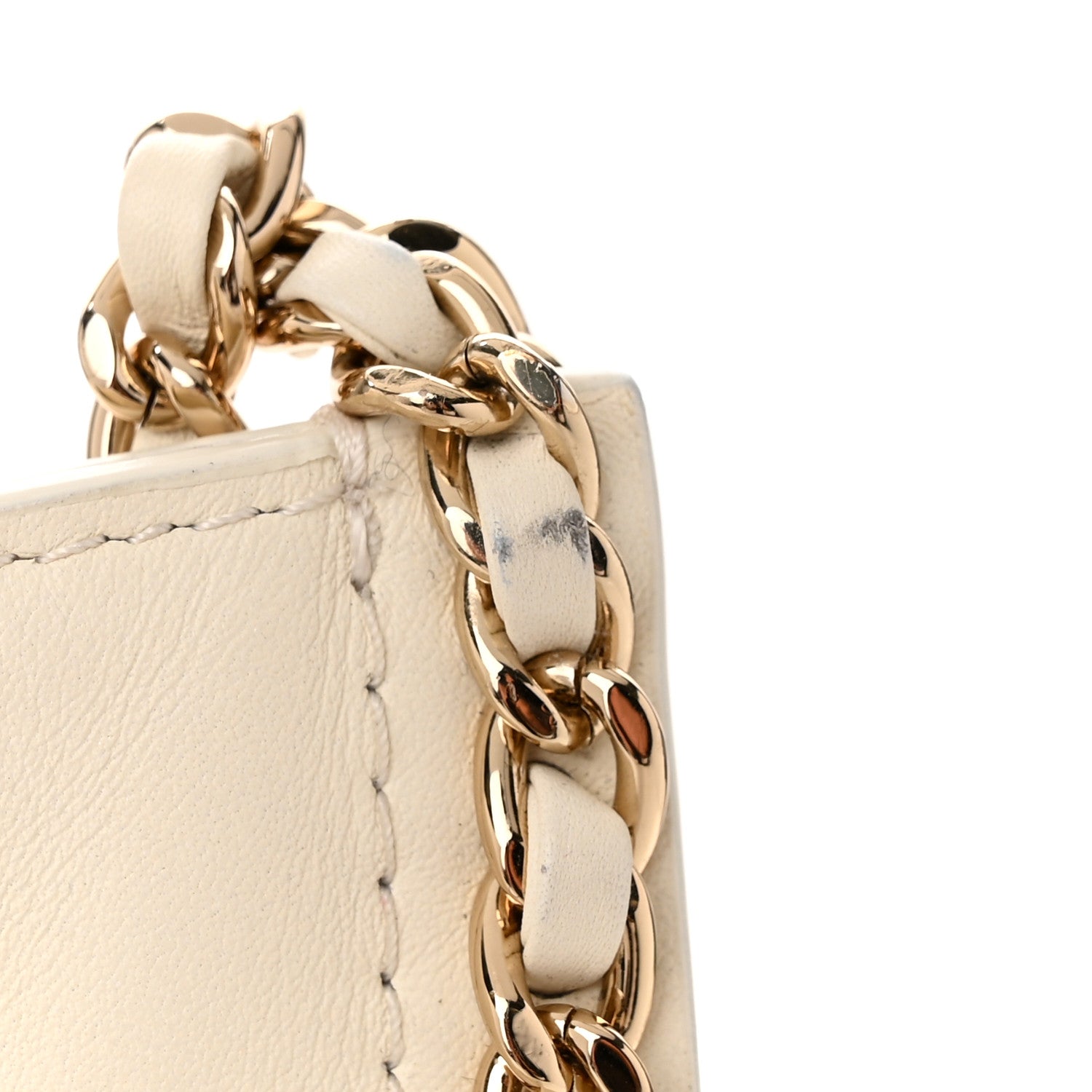 Calfskin Quilted Fringe Small Shopping Bag White