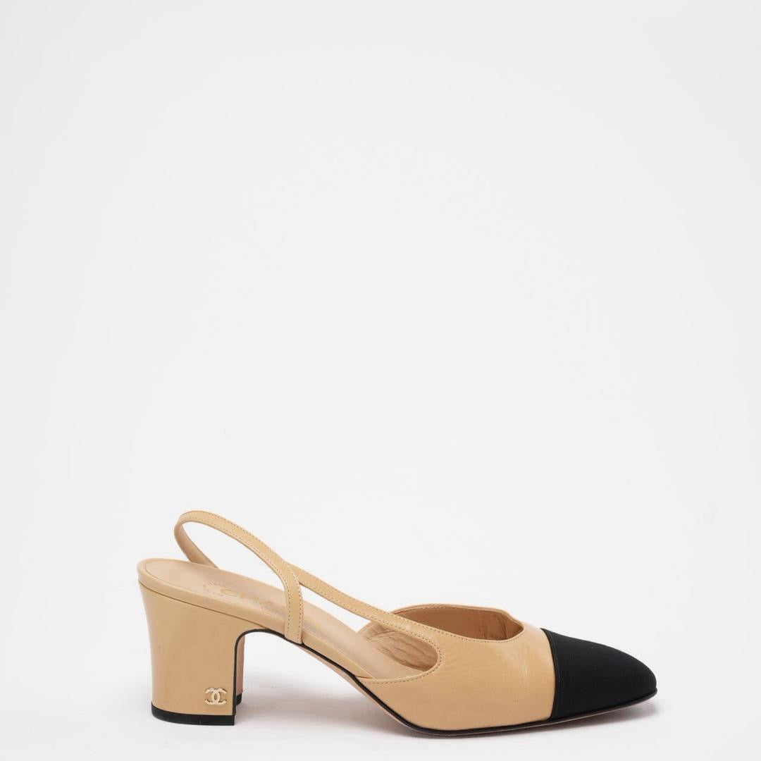 Chanel Black / Beige Cap Toe Slingback 39.5