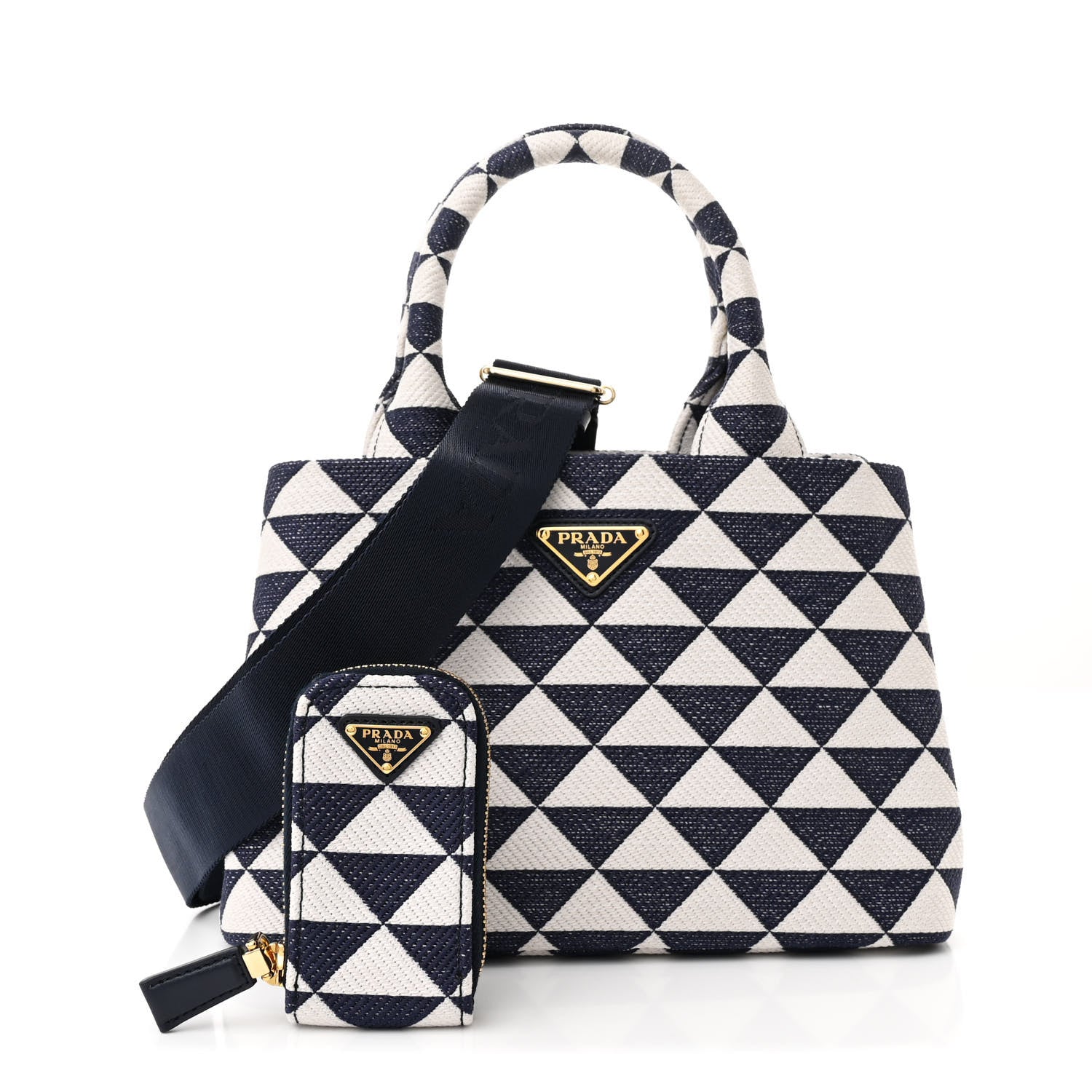 Jacquard Triangolo Symbole Embroidered Tote Navy