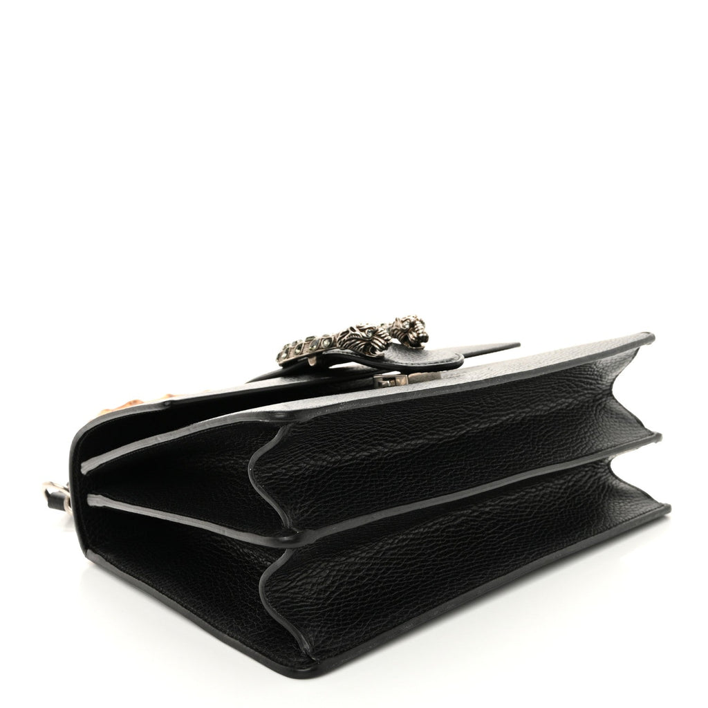 Dollar Calfskin Crystal Web Medium Dionysus Bamboo Top Handle Bag Black Black Diamond