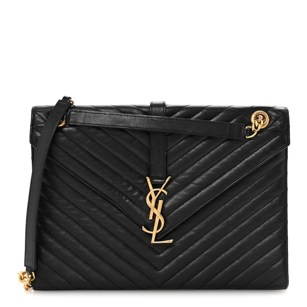 Smooth Calfskin Matelasse Chevron Large Monogram Satchel Black