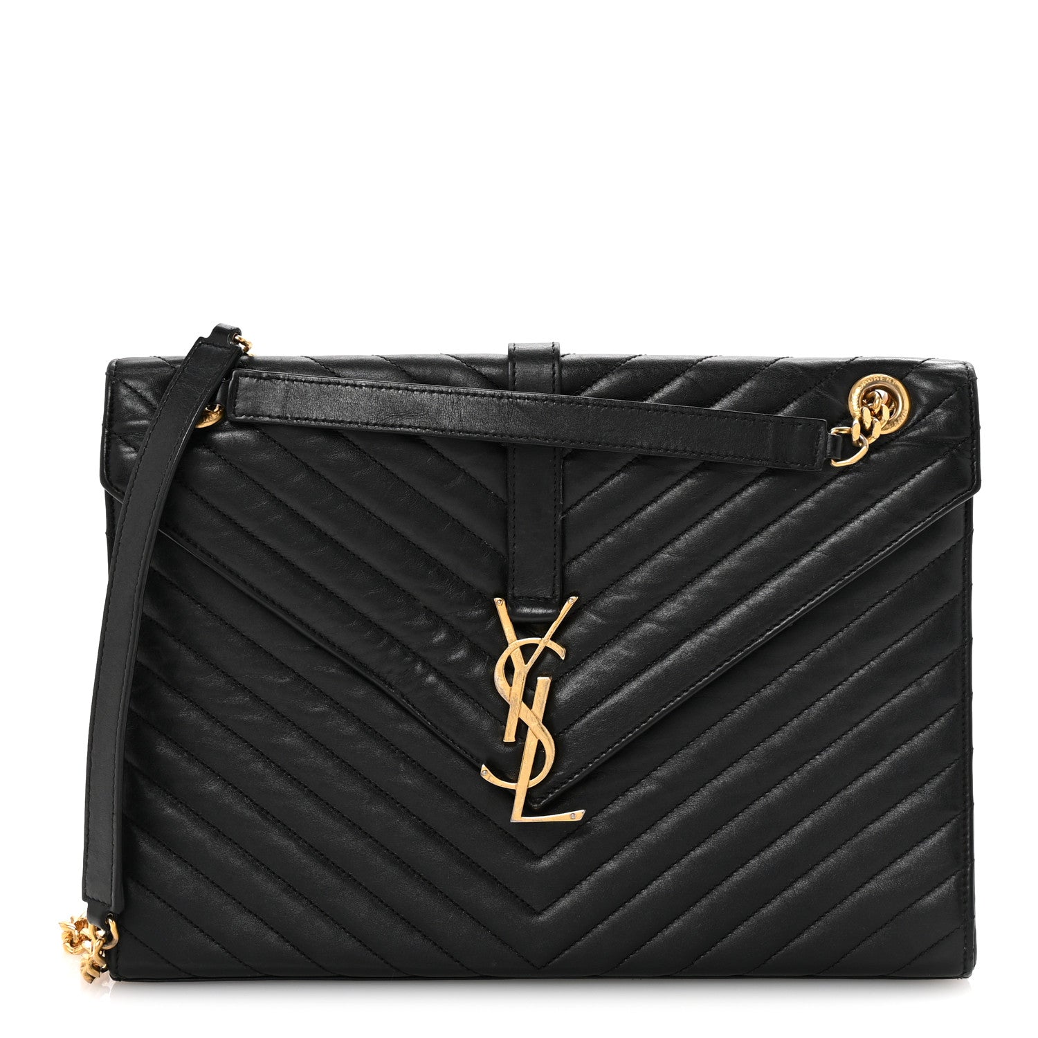 Smooth Calfskin Matelasse Chevron Large Monogram Satchel Black