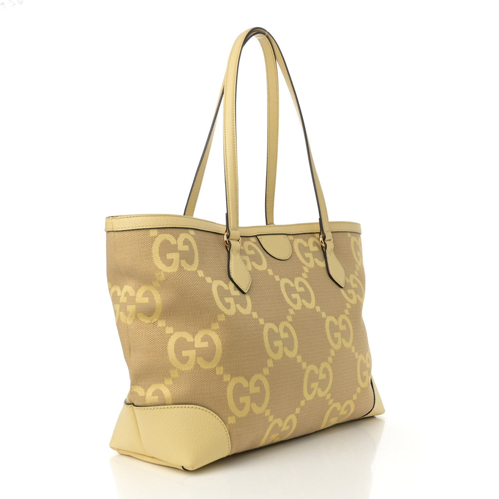 Monogram Jumbo GG Textured Dollar Calfskin Medium Ophidia Shopping Tote Beige Yellow