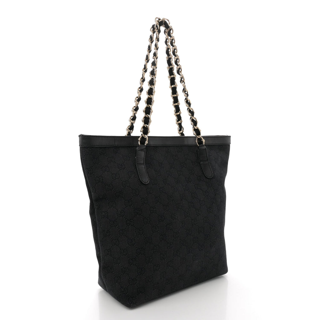 Denim Monogram Chain Bucket Tote Black