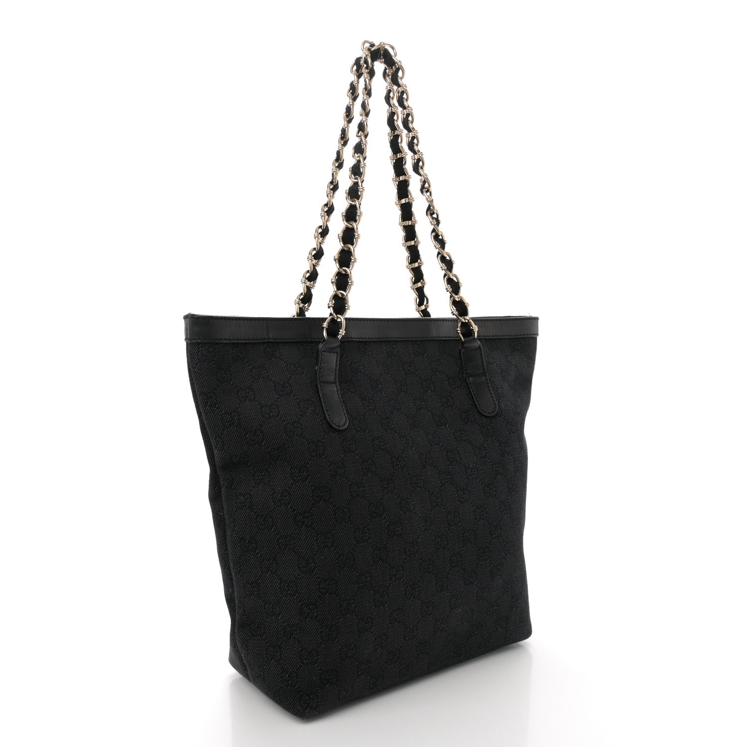 Denim Monogram Chain Bucket Tote Black