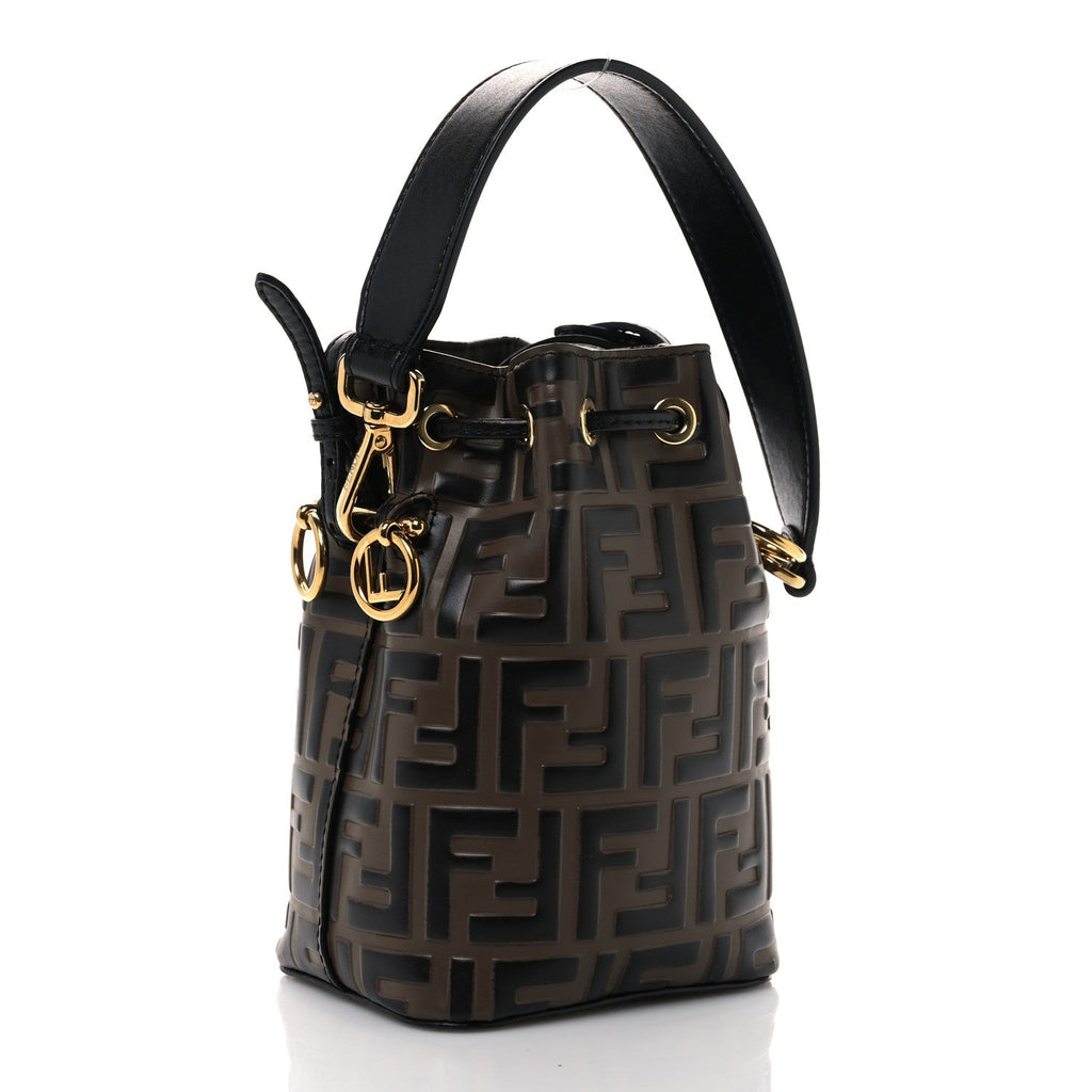 Vitello Liberty F is Fendi Bi-Color FF 1974 Embossed Mini Mon Tresor Bucket Bag Maya Black