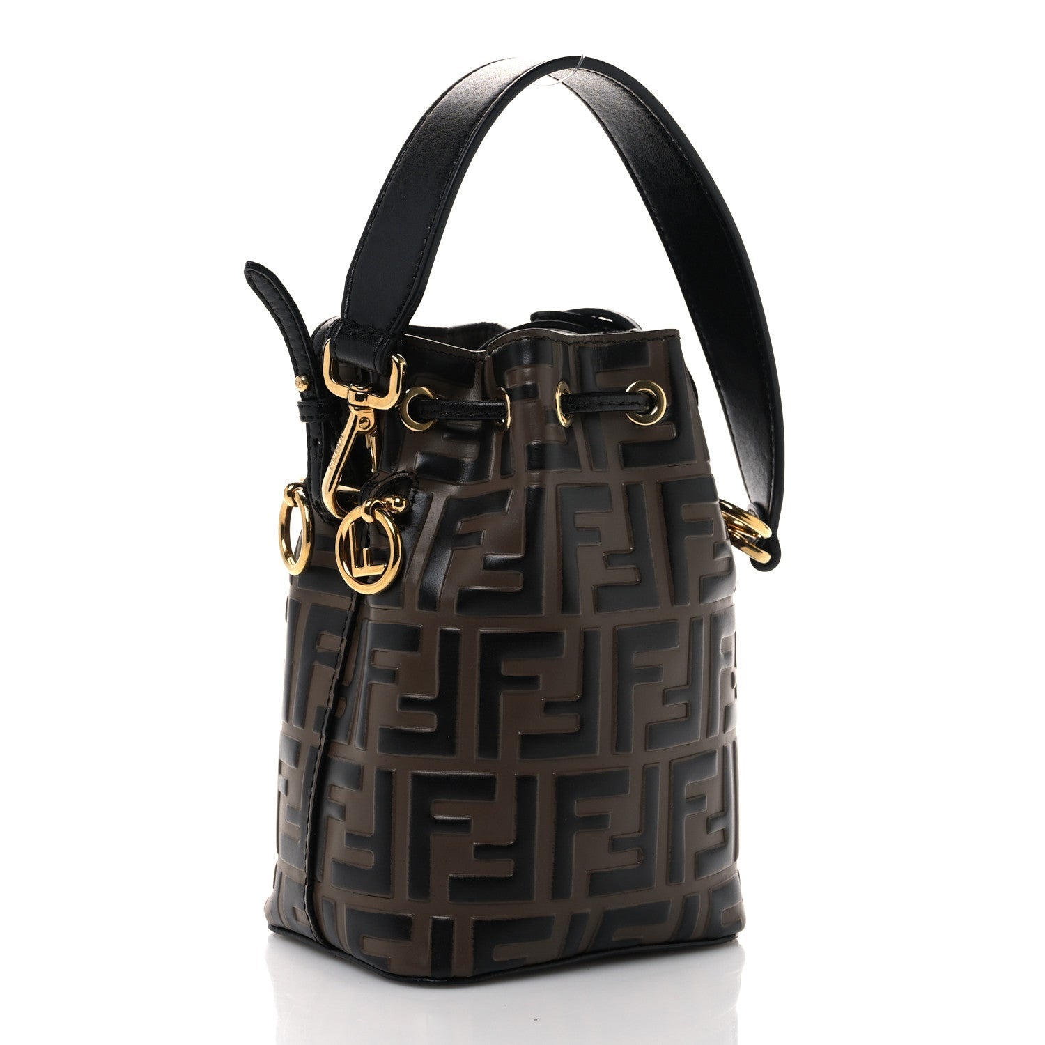 Vitello Liberty F is Fendi Bi-Color FF 1974 Embossed Mini Mon Tresor Bucket Bag Maya Black