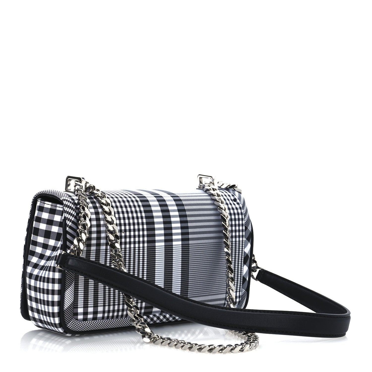 Nylon Check Small Lola Bag Black White
