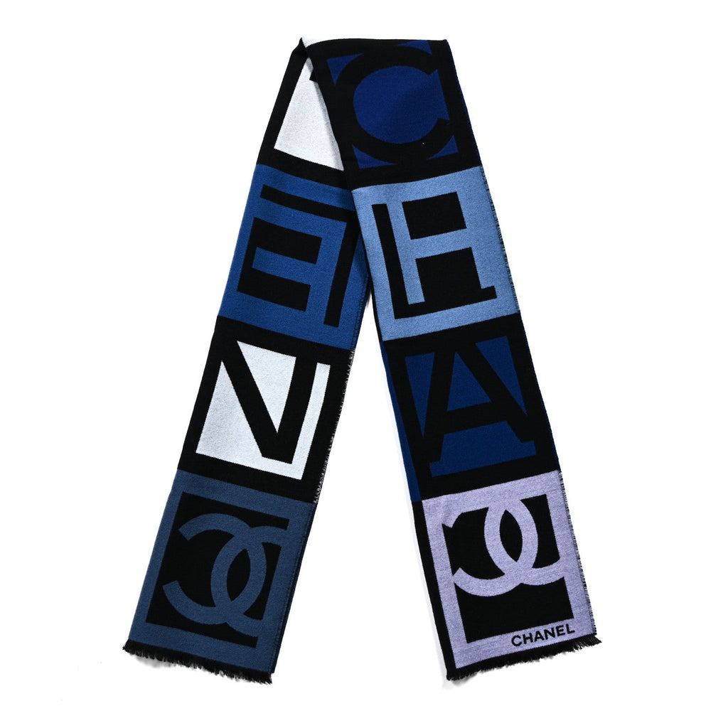 Wool Silk CC Logo Stole Black Blue