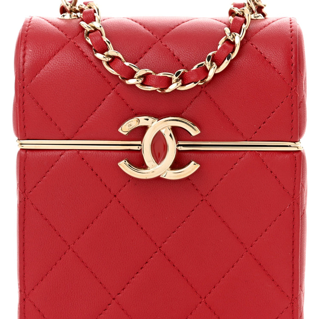 Lambskin Quilted Small Box With Chain Red