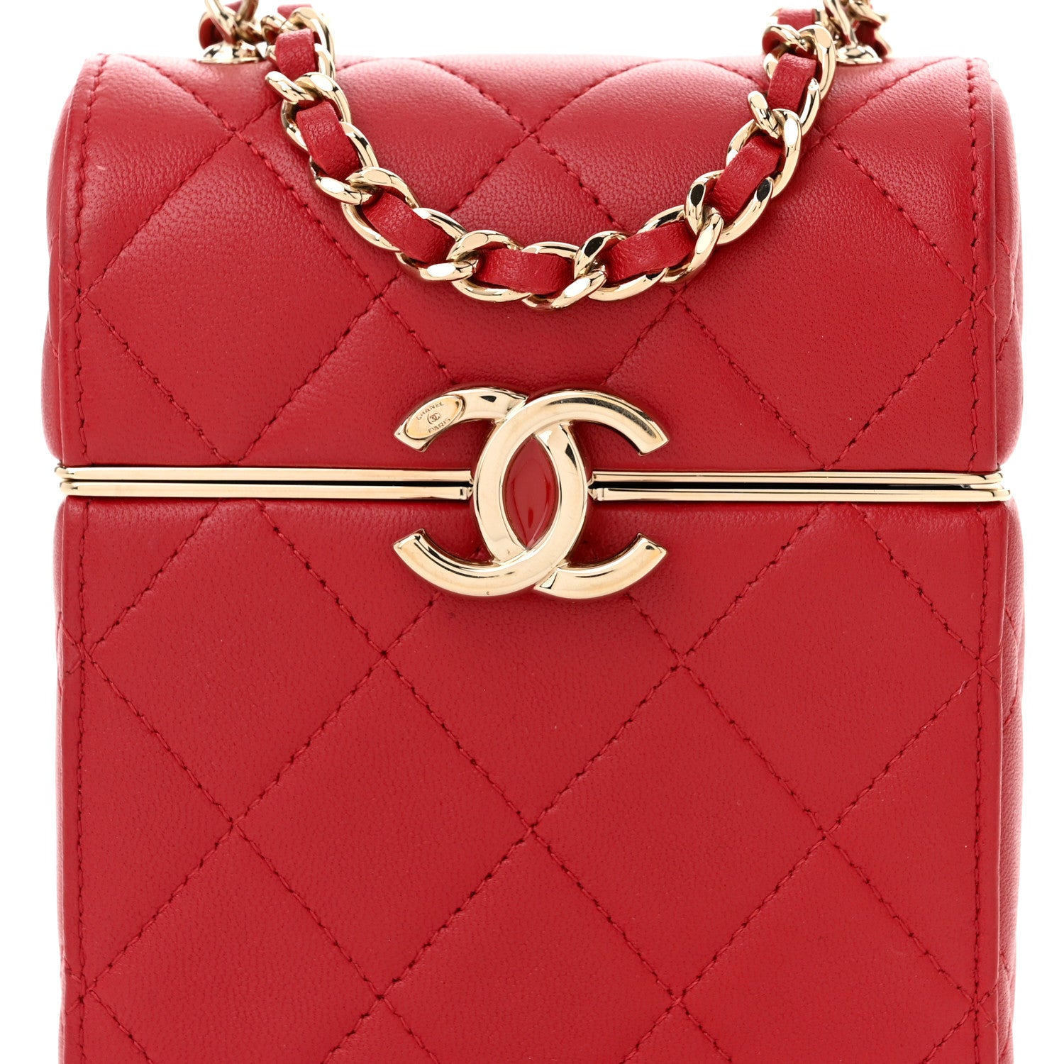 Lambskin Quilted Small Box With Chain Red
