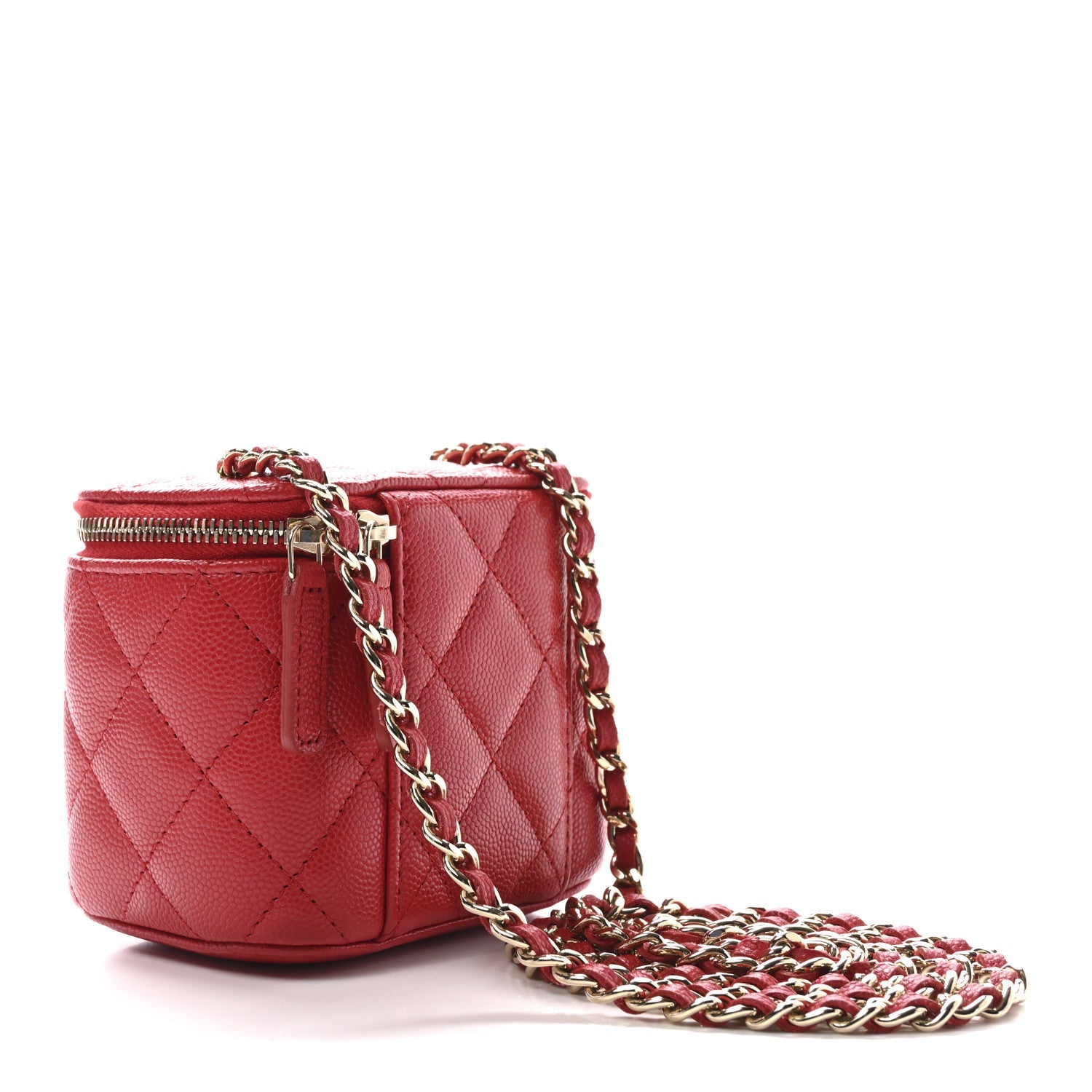 Caviar Quilted Mini Vanity Case With Chain Red