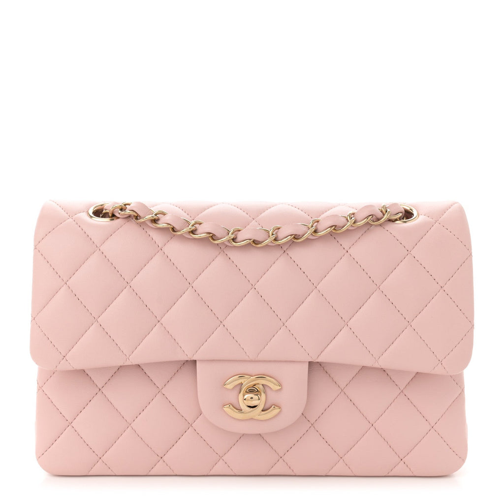 Lambskin Quilted Small Double Flap Light Pink