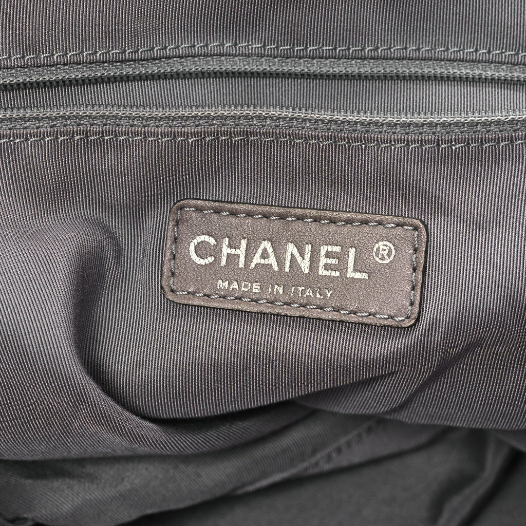 Metallic Cracked Calfskin Modern Chain Tote Dark Silver